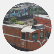 Locomotives at Changhua Roundhouse, Taiwan Round Stickers