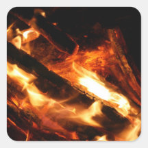 logs in flames photograph square stickers