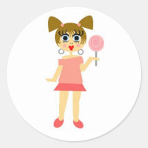 Lollipop Girl Sticker- Brown Hair