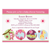 Lollipop Jungle Animals Baby Shower Invitation