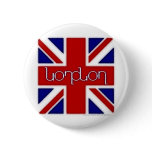 'London' ambigram on UK flag Pin