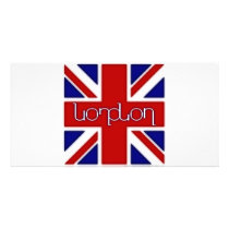 'London' ambigram on UK flag Custom Photo Card