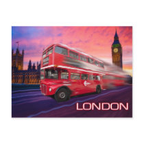 London Bus & Big Ben Postcard