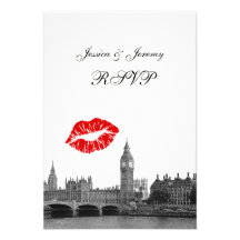 London England Skyline Kiss BW RSVP #1 Menu Custom Invite