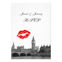 London England Skyline Kiss BW RSVP #2 Personalized Invitation
