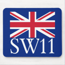 London Postcode SW11 with Union Jack mousepads
