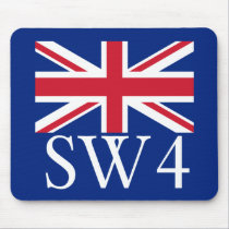 London Postcode SW4 with Union Jack mousepads