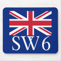 London Postcode SW6 with Union Jack mousepads