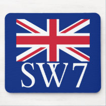 London Postcode SW7 with Union Jack mousepads