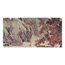 Lone Fisherman On The River In Autumn By T'Ang Customized Photo Card