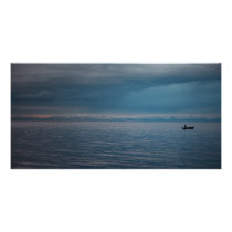 Lonely Fisherman On The Sea Photo Card
