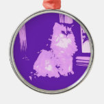 Long-haired Purple Kitty Cat Christmas Ornaments