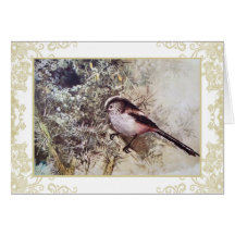 Long-tailed tit vintage birthday card