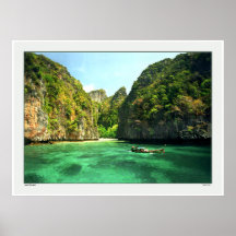 Longboat leaving Island - Sea of Thailand Poster