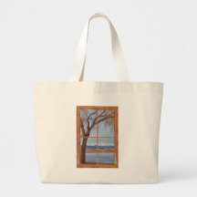 Longs Peak Winter Lake Barn Wood Picture Window Canvas Bag