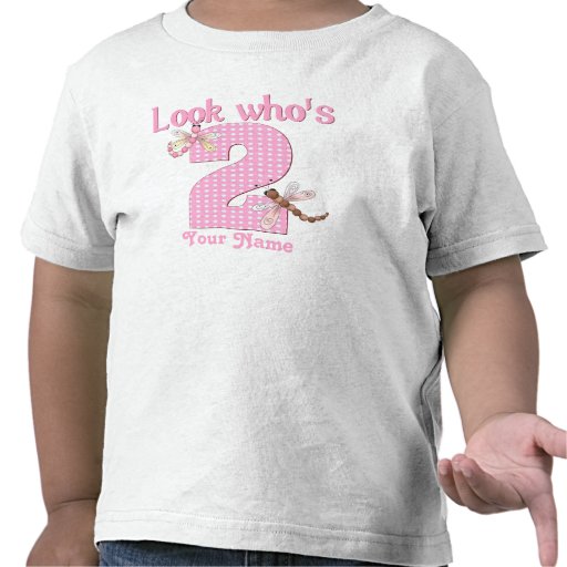 Look who's 2 girls birthday dragonfly t-shirt
