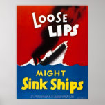 Loose Lips Might Sink Ships - Vintage WW2 Posters