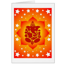 Lord Ganesha On Lotus Design Greeting Card