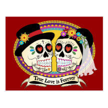 Los Novios Sugar Skull Postcard (English)