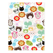 lots of animals art pattern postcard