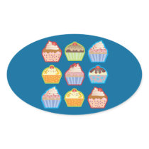 Lotsa Cupcakes Blue Oval Sticker