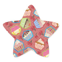 Lotsa Cupcakes n Cherries Pink Star Sticker