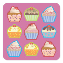 Lotsa Cupcakes Pink Square Sticker