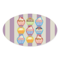 Lotsa Cupcakes Purple Stripes Oval Sticker