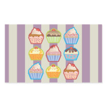 Lotsa Cupcakes Purple Stripes Rectangle Sticker