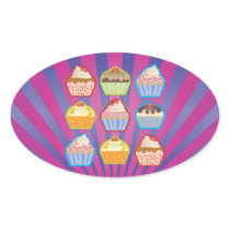 Lotsa Cupcakes Purply Blue Stripes Oval Sticker