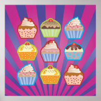 Lotsa Cupcakes Purply Blue Stripes Poster