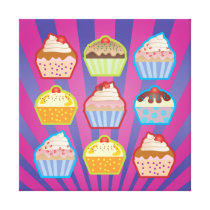 Lotsa Cupcakes Purply Blue Stripes Wrapped Canvas Gallery Wrap Canvas