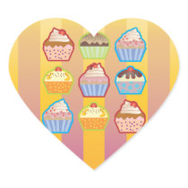 Lotsa Cupcakes Yellowy Pink Stripes Heart Sticker