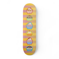 Lotsa Cupcakes Yellowy Pink Stripes Skateboard