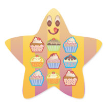Lotsa Cupcakes Yellowy Pink Stripes Star Sticker