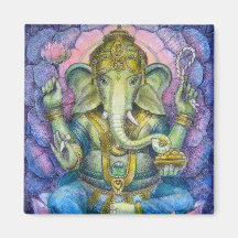 Lotus Ganesha Square Magnet