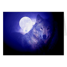 Loup et lune cartes de vœux
