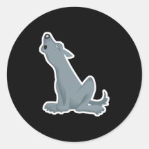 loup gris d'hurlement autocollant rond