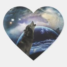 Loup hurlant à la lune autocollants