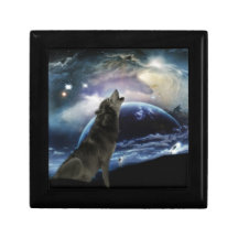 Loup hurlant à la lune boîtes à babioles