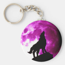 Loup hurlant à la lune porte-clef