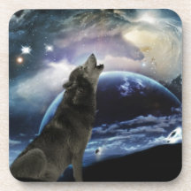 Loup hurlant à la lune sous-bocks