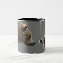 L'ours grisonnant rencontre le raton laveur tasse à café