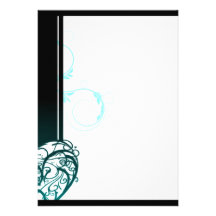 Lovable floral heart and aqua blue swirls custom invite