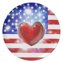 Love America flag heart background Party Plates