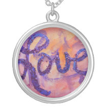 Love Art Word Painting Silver Necklace