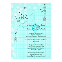 Love bird cage whimsical doodle personalized announcements