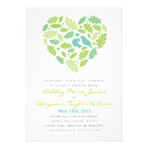 Love Bird Leaf and Heart Wedding Invitation