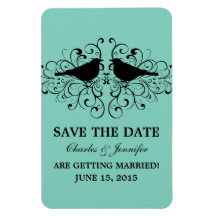 Love Bird Swirls Save the Date Magnet, Aqua
