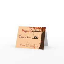 Love Birds Falling Hearts Oak Tree Thank You Note